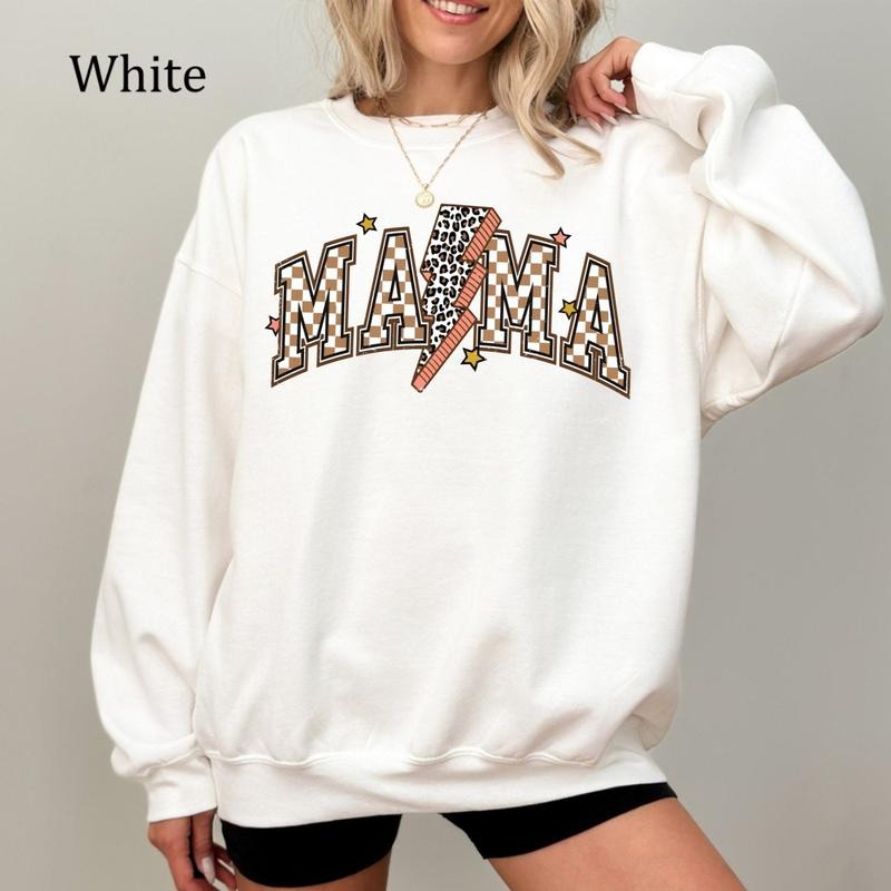 Retro Mama Sweatshirt, Checkered Lightning Bolt Mom Shirt, Mother's Day Gift, Cozy Fleece Sweatshirt, Everyday Casual...