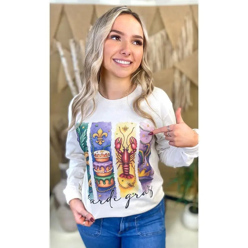 Retro Mardi Gras Graphic Long Sleeve T-Shirt Hoodie, Sweatshirt | ZylaModa.com