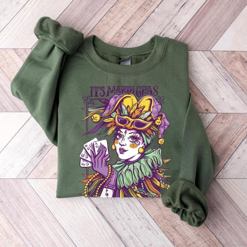 Retro Mardi Gras Sweatshirt, It's Mardi Gras Crewneck, Women Mardi Gras Sweater, Louisiana Carnival Party Shirt Gift Hoodie