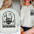 Retro Motherhood Sweatshirt, Skeleton Hand Hoodie, Motherhood Rock Skeleton Sweatshirt, Mom Life Shirt, Funny Mothers...