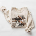 Retro Red Foxes Winter Scene Sweatshirt - 90s Fox Snowy Forest Wilderness Pullover Hoodie Cotton T-Shirts | ZylaModa.com