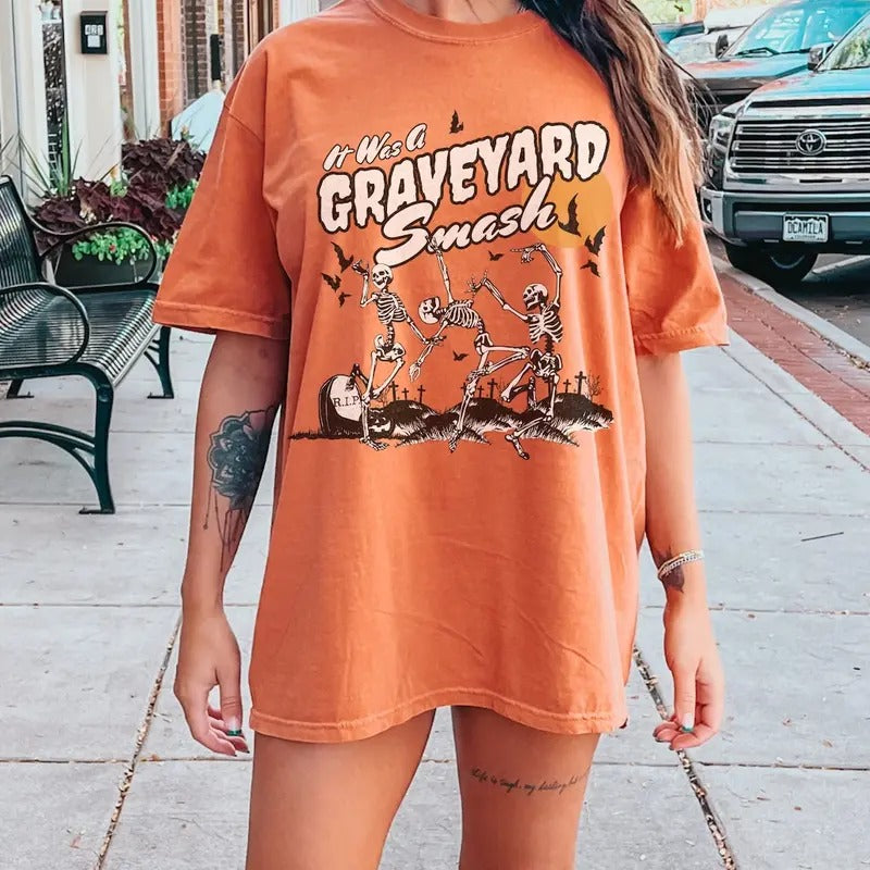 Retro Skeleton Halloween Tshirt, Trendy Fall Tee, Spooky Season Hoodie, Sweatshirt | ZylaModa.com