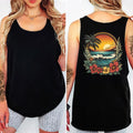 Retro Sunset Beach Vibes Tank Top, Traditional Floral Beach Women Sleeveless Top, Beach Lover Athletic Tank, Vacation...