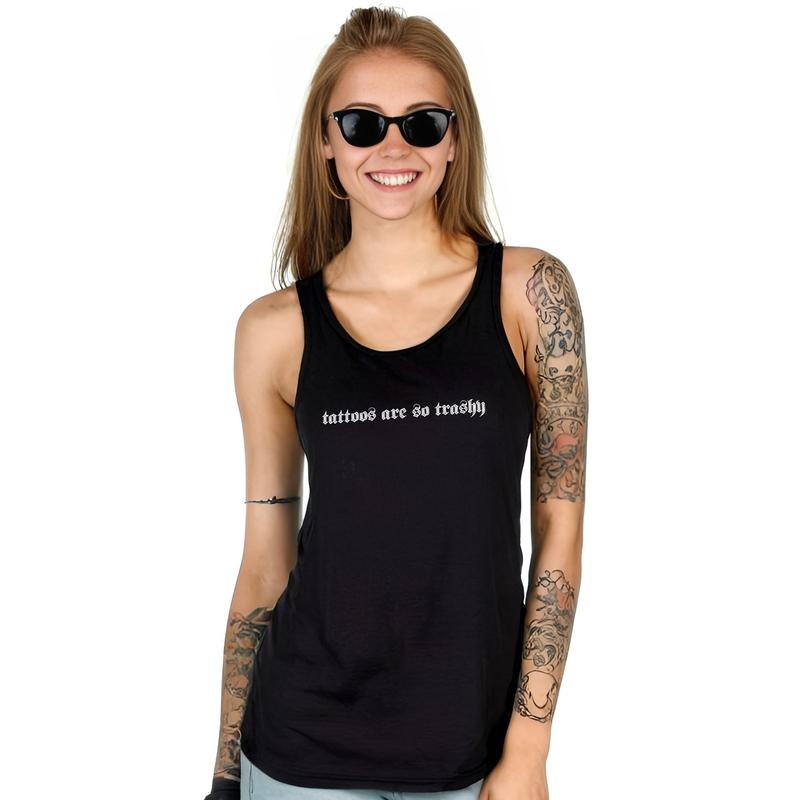 Retro Tattoos Are So Trashy Tank Top, Vintage Tattoos Are Trashy Women Muscle Tank, Gothic Tattooed Women Workout Tank...