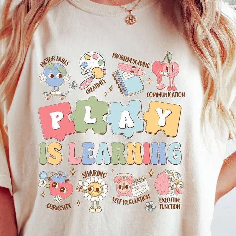 Retro Teacher Shirt, Play Is Learning Teacher Shirt, Back To School Tshirt, Groovy Teacher Shirt, First Day Of School...