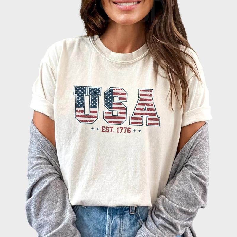Retro USA Est 1776 Shirt, Independence Day Vintage Graphic Printed Tee, USA Flag Unhinged Shirt, Proud America Patriotic...