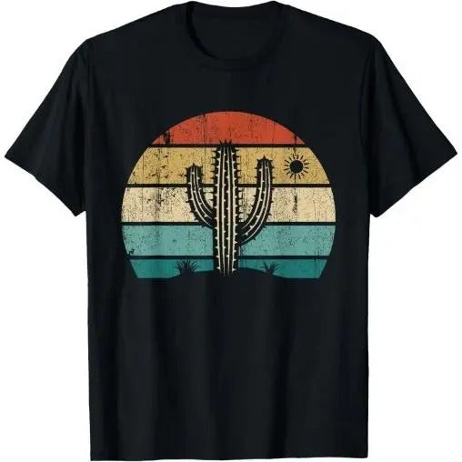 Retro Vintage Saguaro Cactus Cactus Sunset Opuntia Cactaceae T-Shirt Made in USA Hoodie, Sweatshirt | ZylaModa.com