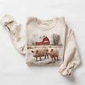 Retro Winter Pigs and Red Barn Farm Scene Sweatshirt 90s Vintage Cute Pig Farmer Midwest Snowy Tshirt Funny Boho Unisex...