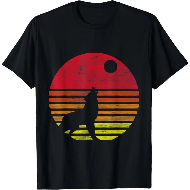 Retro Wolf Howling At The Moon T-Shirt Hoodie, Sweatshirt | ZylaModa.com