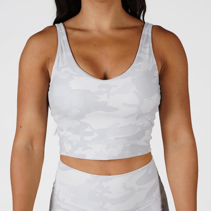 Revive Women's White Camo Skull Pattern Cropped Tank Top - Spandex Summer Training Shirt Hoodie, Sweatshirt | ZylaModa.com