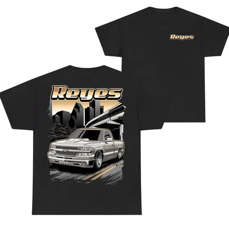Reyes Yellow Car Summer T-shirt, Graphic Truck Tee, Stylish Car Merch for Automotive Enthusiasts Hoodie, Sweatshirt