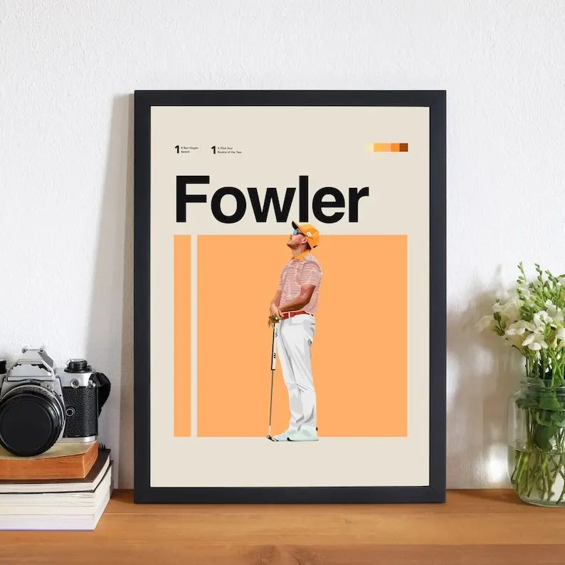 Rickie Fowler Poster, Art 11x14 Minimalist, Helvetica Mid-Century Modern, Golf fans, Sports Office Wall art, sports...