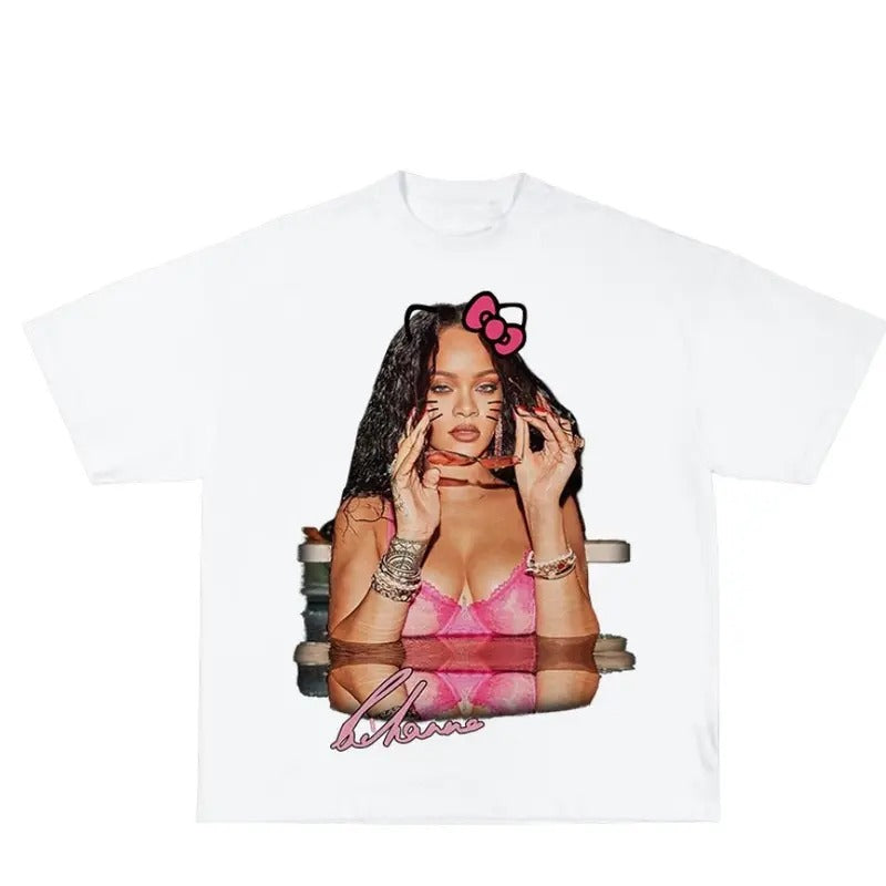Rihanna Pink Kitty Vibrant Graphic T-Shirt Hoodie, Sweatshirt | ZylaModa.com