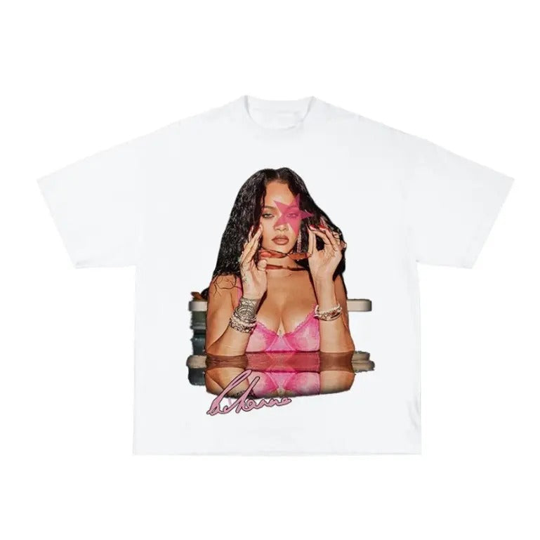 Rihanna Pink Star Vibrant Graphic T-Shirt Hoodie, Sweatshirt | ZylaModa.com