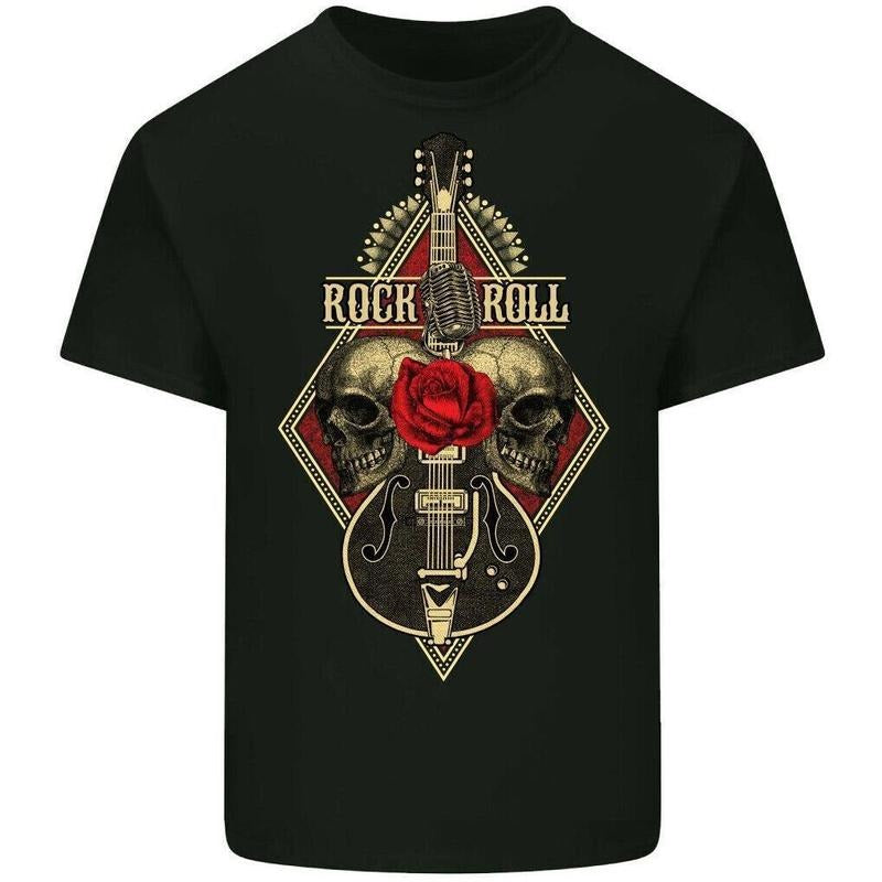 Rock & Roll T-Shirt Guitar Skull Mens Guitarist Biker Death Heavy Metal Music Made in USA Hoodie, Sweatshirt | ZylaModa.com