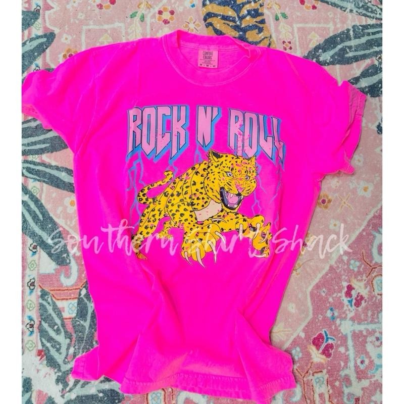 Rock n Roll Lightning T shirt  | Neon Pink comfort colors T shirt top Hoodie, Sweatshirt | ZylaModa.com