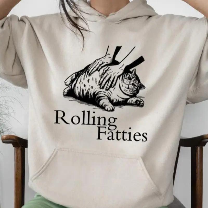 Rolling Fatties Funny Fat Cat Lover Hoodie Sweatshirt T-shirt, Unisex Sweater Pullover Tee Cotton Fit Womenswear Funny...