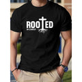 "Rooted In Christ" Pattern Printing Cotton Casual Novel Men's T-shirt, Short-sleeved Summer Shirt, Comfortable Fit,...