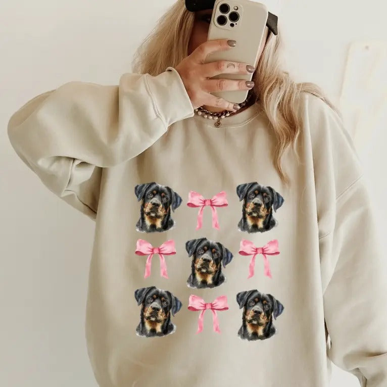 Rottweiler with bows Sweatshirt ~ Sweatshirt Unisex Apparel Relaxed Fit Printed in the USA Clothing Womenswear Casual and...