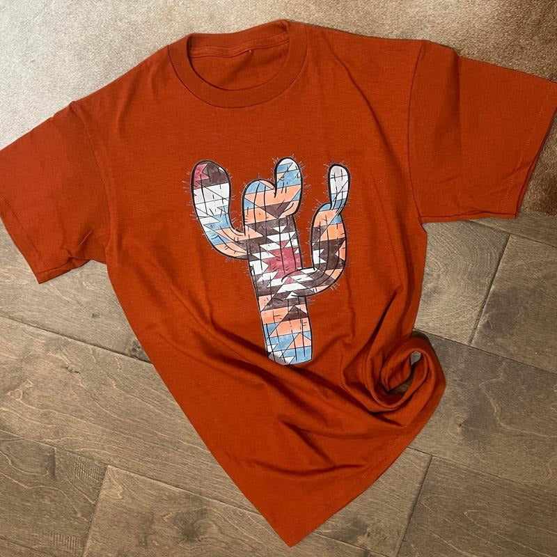 Rust Aztec Pattern Cactus Graphic Tee Hoodie, Sweatshirt | ZylaModa.com