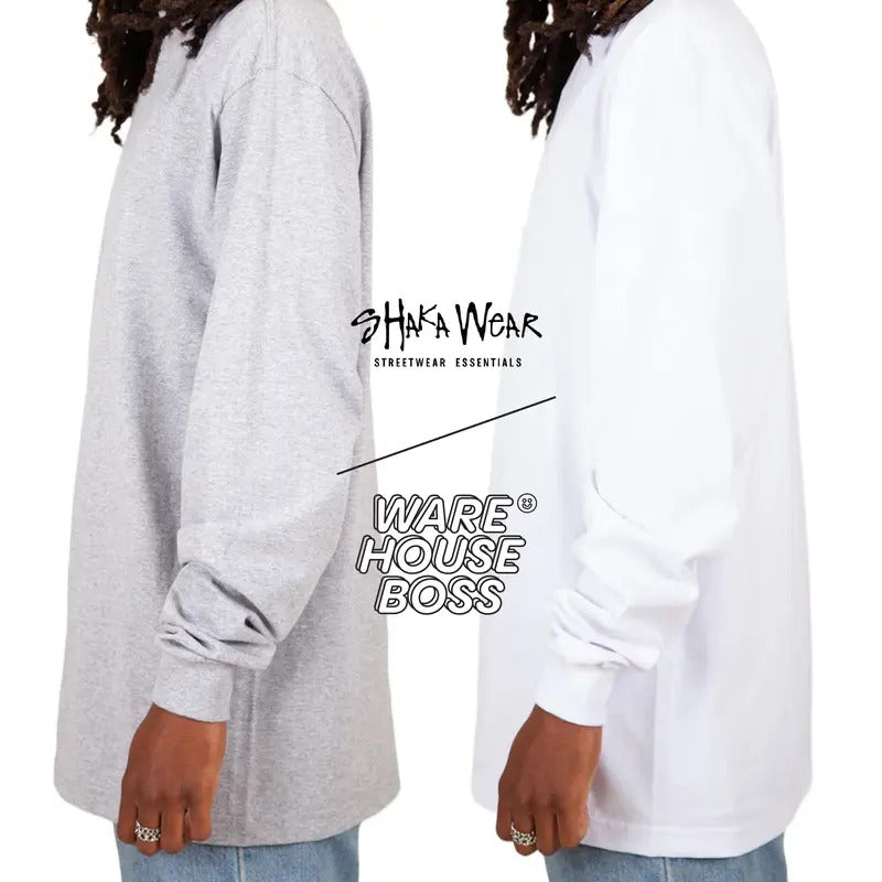 SHAKAWEAR Men's Max Heavyweight Long Sleeve T Shirts SHAKA WEAR Plain Crew Neck T Shirt Casual Cotton Tee Basic Shirts...