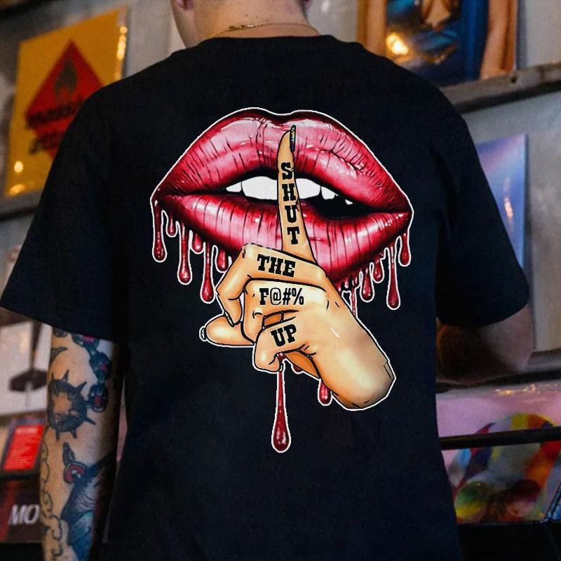 SHUT THE  UP Red Lips Print Men's T-Shirt Hoodie, Sweatshirt | ZylaModa.com
