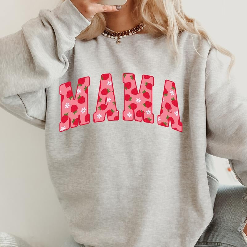 STRAWBERRY MAMA #2 Crewneck, Retro Cotton, Crewneck Fashion Fit Sleeve Comfortable Cute, CASUAL COTTON CREWNECK HOODIE,...