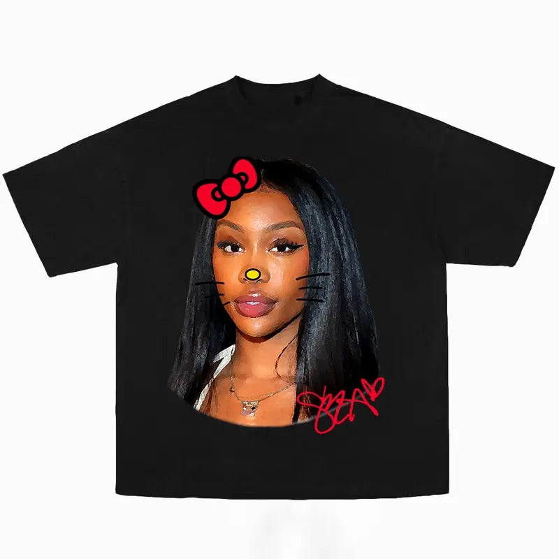 SZAAA Red Kitty Cute Graphic Big Face Shirt Hoodie, Sweatshirt | ZylaModa.com