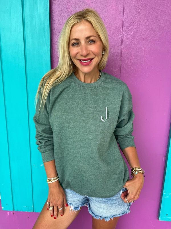 Sage Green Embroidered Initial Sweatshirt (S-XL) T-Shirts, Hoodie | ZylaModa.com