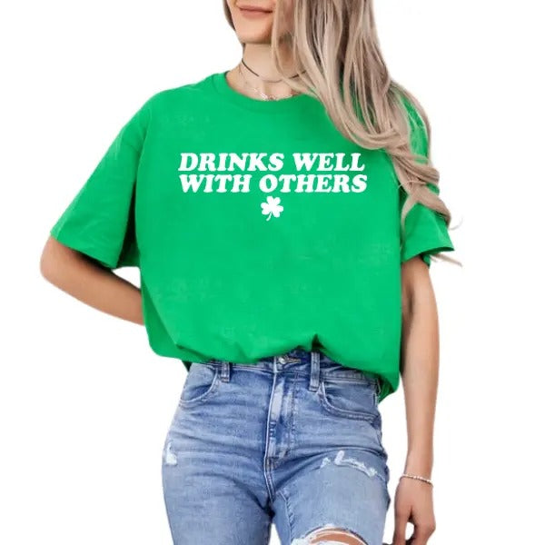 Saint Patrick's Drinks Well With Others Shamrock Thin T-Shirt_ Tee Gift For Men and Women Hoodie, Sweatshirt | ZylaModa.com