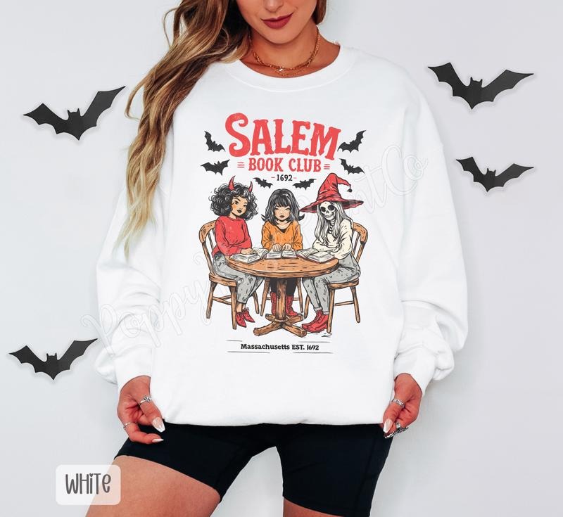 Salem Book Club Sweatshirt, Trendy Halloween Crewneck T-Shirts, Hoodie | ZylaModa.com