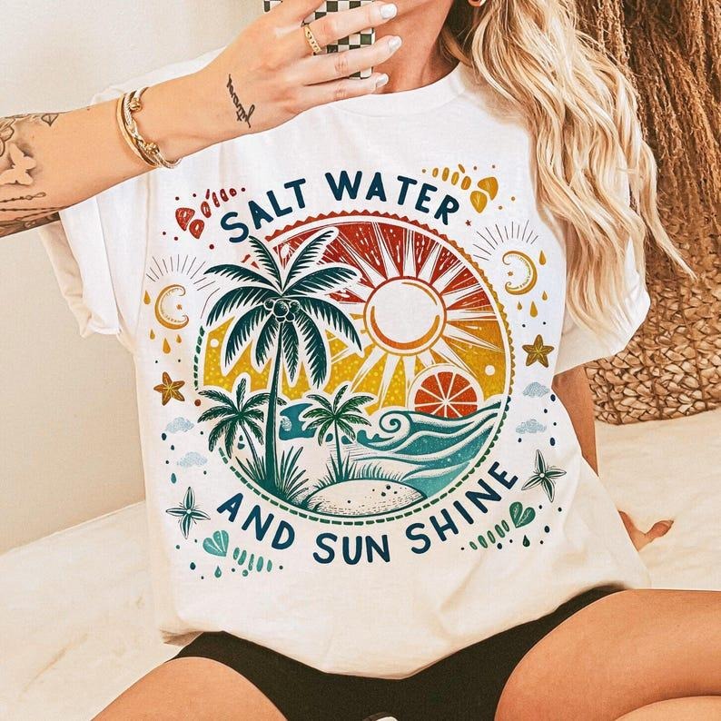 Salt Water And Sun Shine t-shirt, Summer T-shirt, Retro Beach sweatshirt, Tropical Tshirt, T-Shirt Design, summer see...