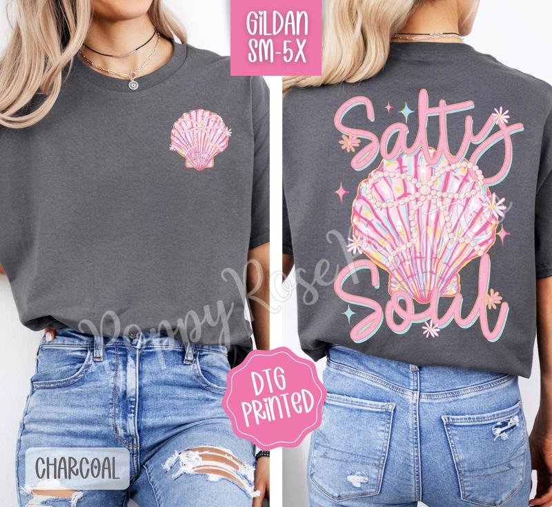 Salty Soul 2 Gildan Tshirt, Cute Summer Shirt, Girly Beach Tee Hoodie, Sweatshirt | ZylaModa.com