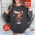 Santa Martini Sweatshirt Comfort Colors, Christmas Sweater,  Coquette Xmas Tshirt, Women's Holiday Crewneck Hoodie