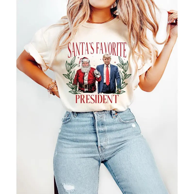 Santa's favorite president T-Shirt, Humorous Trump Christmas T-Shirt Hoodie, Sweatshirt | ZylaModa.com