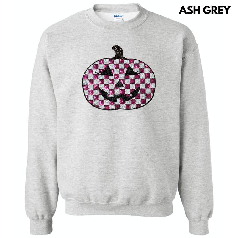 Sequin Checkered Pink Pumpkin Patch Sweatshirt T-Shirts, Hoodie | ZylaModa.com