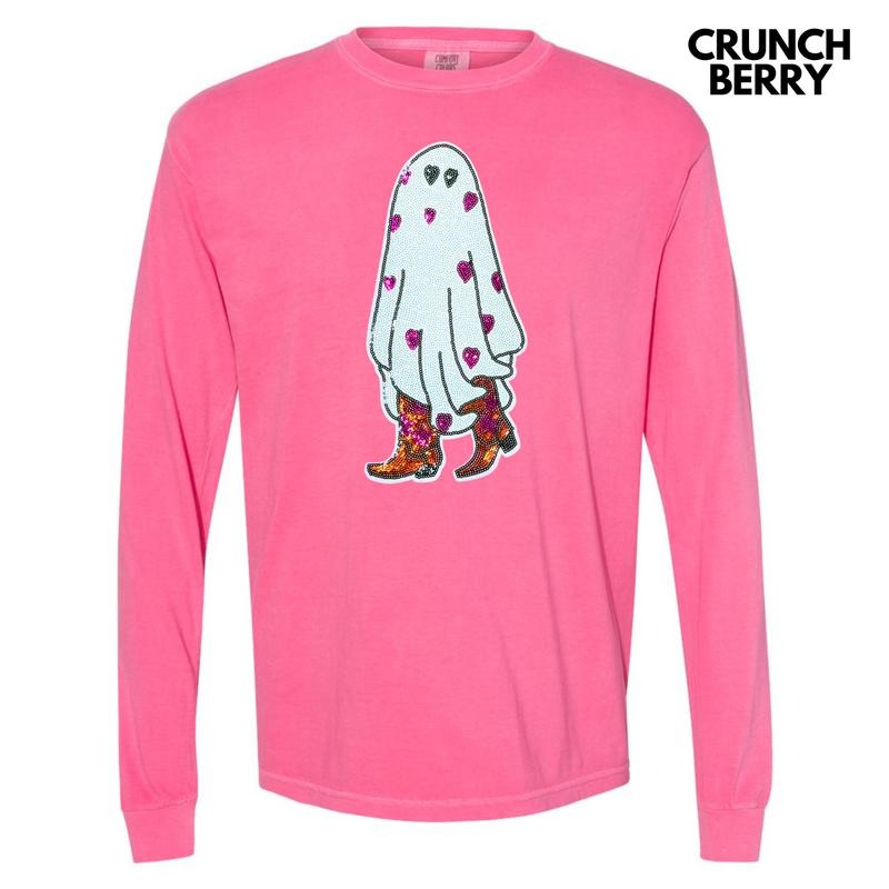 Sequin Cowgirl Ghost Patch Long Sleeve Comfort Colors T-Shirt Hoodie, Sweatshirt | ZylaModa.com