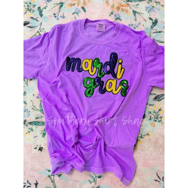 Sequin Mardi Gras Patch Shirt  | neon violet comfort colors t shirt Hoodie, Sweatshirt | ZylaModa.com