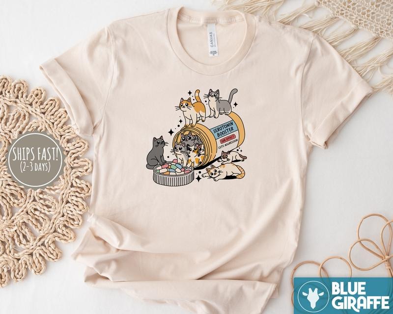 Serotonin Cats T-Shirt, Funny Cat Tee, Cat Lover Graphic Tee Hoodie, Sweatshirt | ZylaModa.com