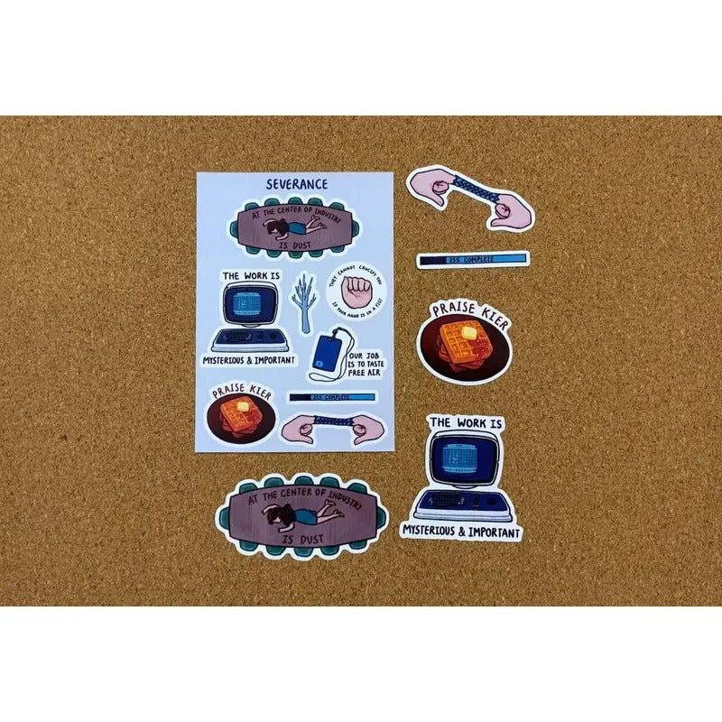 Severance Inspired Sticker Sheet, Office Dystopian Journal Laptop Decor T-Shirts, Hoodie, Sweatshirt | ZylaModa.com