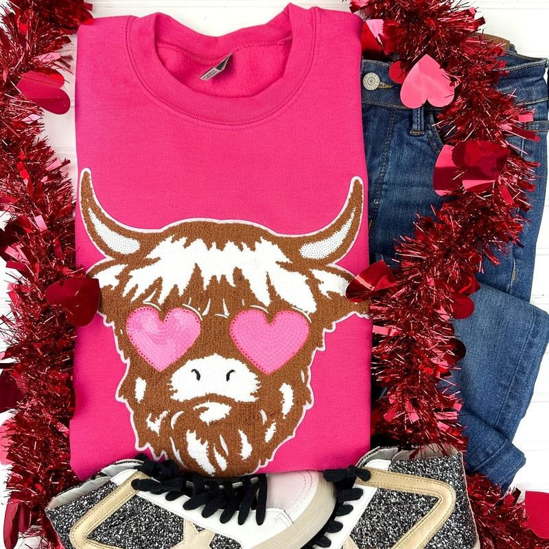 Shaggy Heifer Chenille Patch Sweatshirt -- HOT PINK T-Shirts, Hoodie | ZylaModa.com