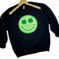 Shamrock Happy Face Patch Sweatshirt -- BLACK T-Shirts, Hoodie | ZylaModa.com
