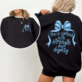 She is Clothed in Strength and Dignity Coquette Bow Sweatshirt, Christian Crewneck for Women, Bible Verse Women's Tops,...