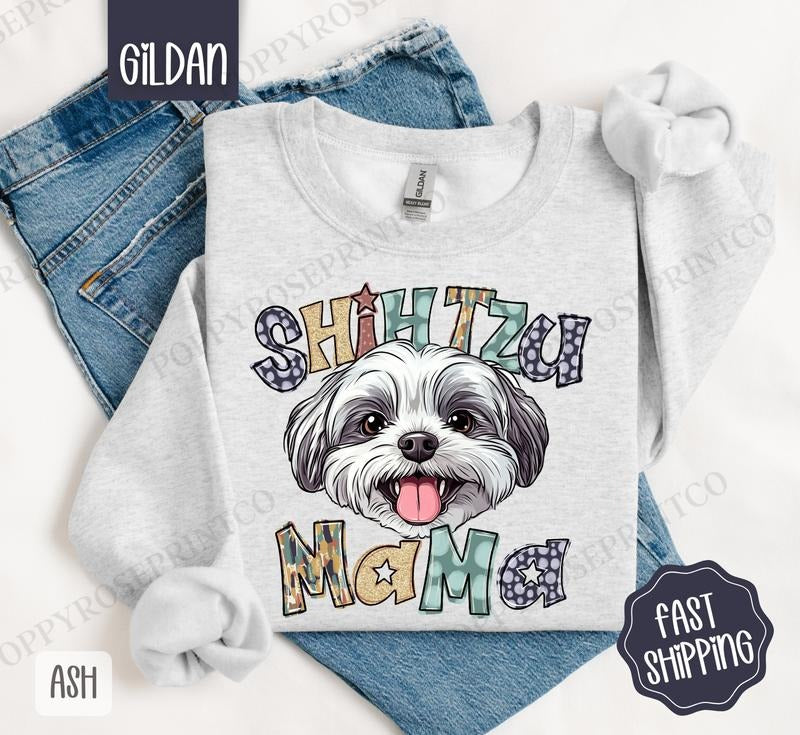 Shihtzu Mama Sweatshirt, Mama Women's Crewneck, Cute Dog Mom Women's Sweatshirt T-Shirts, Hoodie | ZylaModa.com