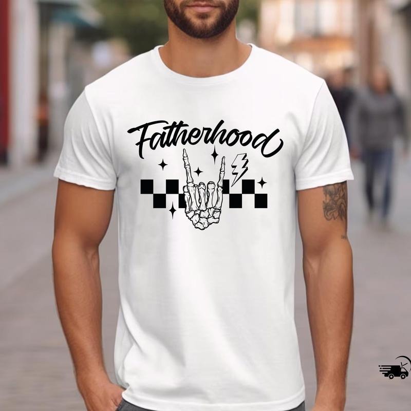 Skeleton Hand Fatherhood Shirt, Rock On Dad Shirt, Cool Fathers Day TShirt, Punk Dad Tee, Funny Graphic Dad Shirt For Men...