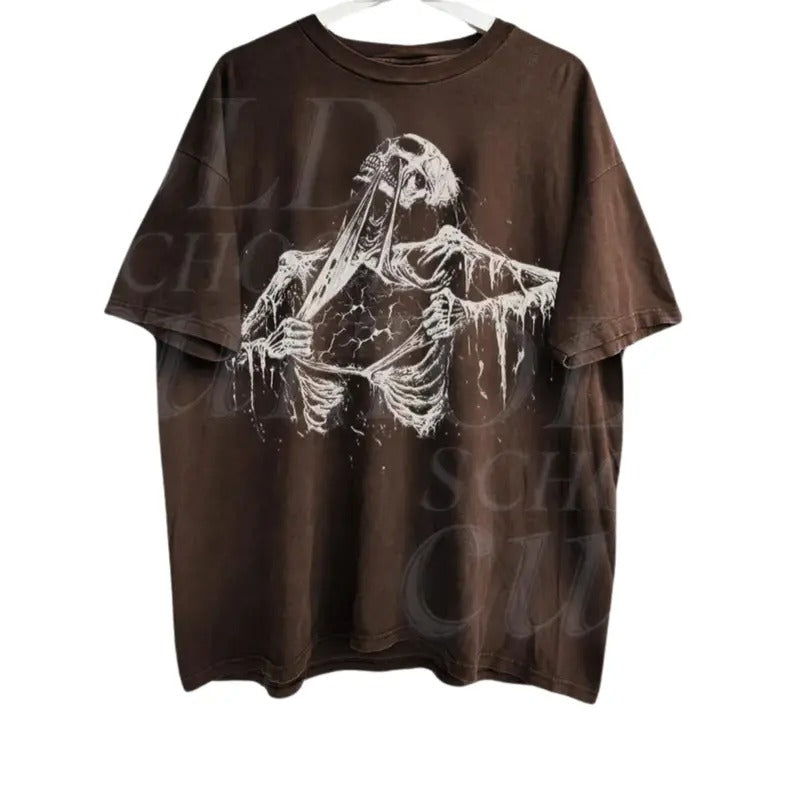 Skeleton Ripping Rib Cage Vintage 90s Graphic T-Shirt, Dark Art Horror Shirt, Retro GrungeTee, 90s Skull Shirt, Y2k...