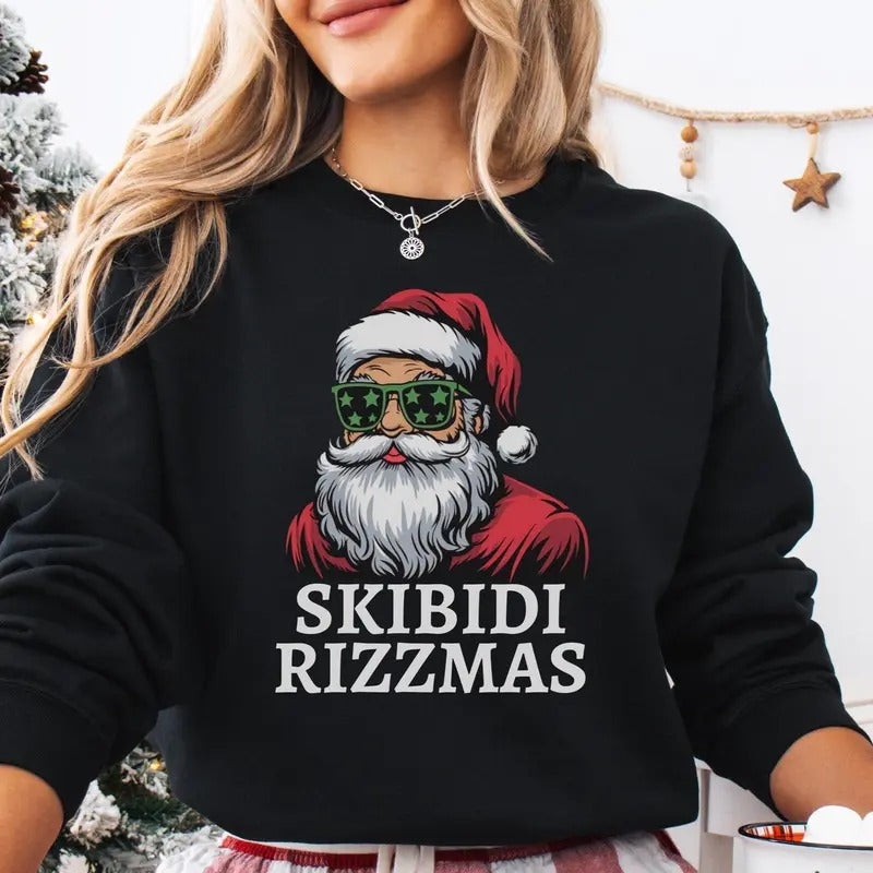 Skibidi Rizzmas Christmas Santa Funny Shirt , Rizzmas Santa Sweatshirt, Funny Teenager Xmas Rizz Hoodie | ZylaModa.com