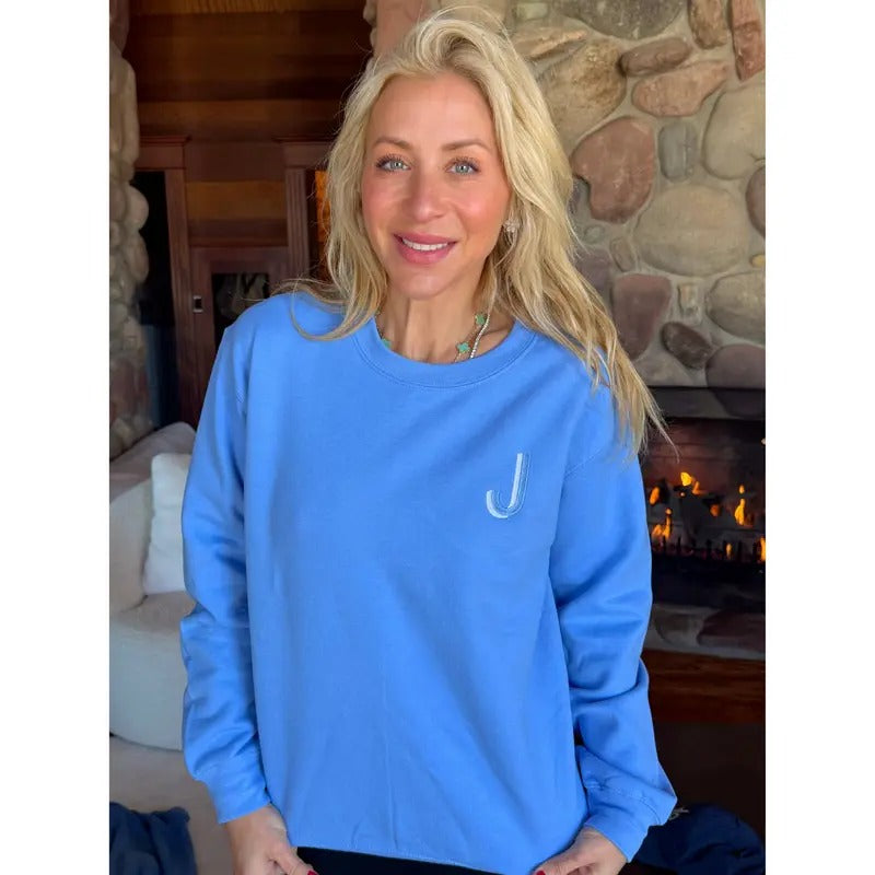 Sky Blue Embroidered Initial Sweatshirt (S-XL) T-Shirts, Hoodie | ZylaModa.com