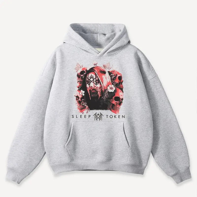 Sleeep Skulls Flowers Tooken Hoodie, Music Merchandise, Heavy Metal Top, Unisex Sweater Pullover Tee Sweatshirt