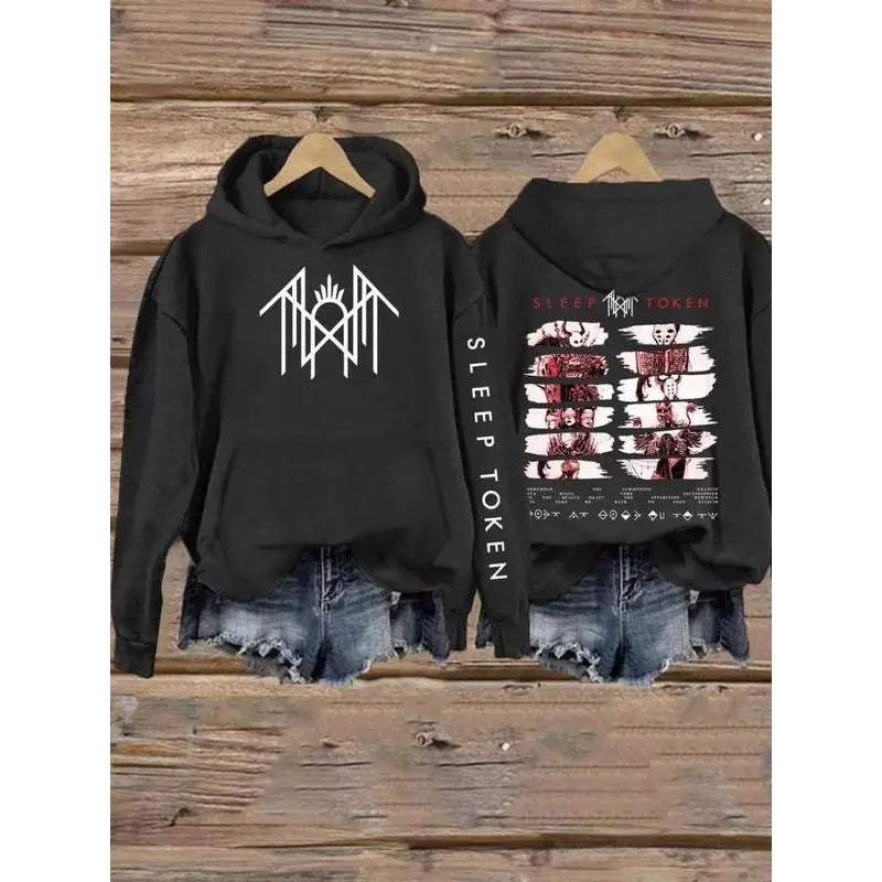 Sleep Token Front and Left Slevee Print Comic Logo Unisex Hoodie, sweatshirt T-Shirts | ZylaModa.com